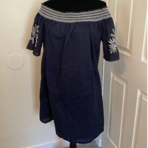 Isabel Maternity Dress Womens Large Off Shoulder Short Navy Embroidered Beach